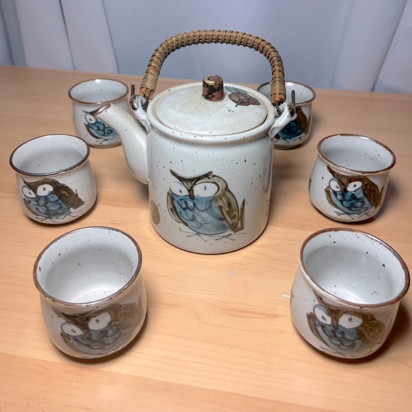 RARE Vintage Wony Ltd Owl teapot with wicker handle 6 Cups Japan Hand Painted - Picture 4 of 15